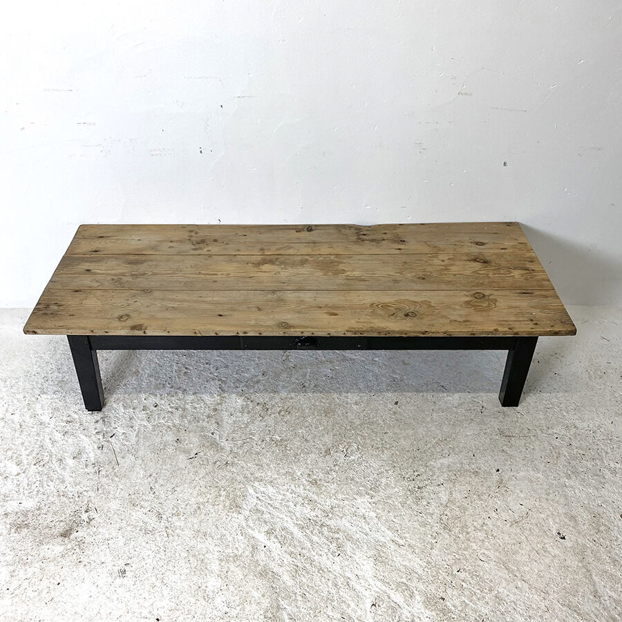 Antique blackened wood coffee table and varnished top