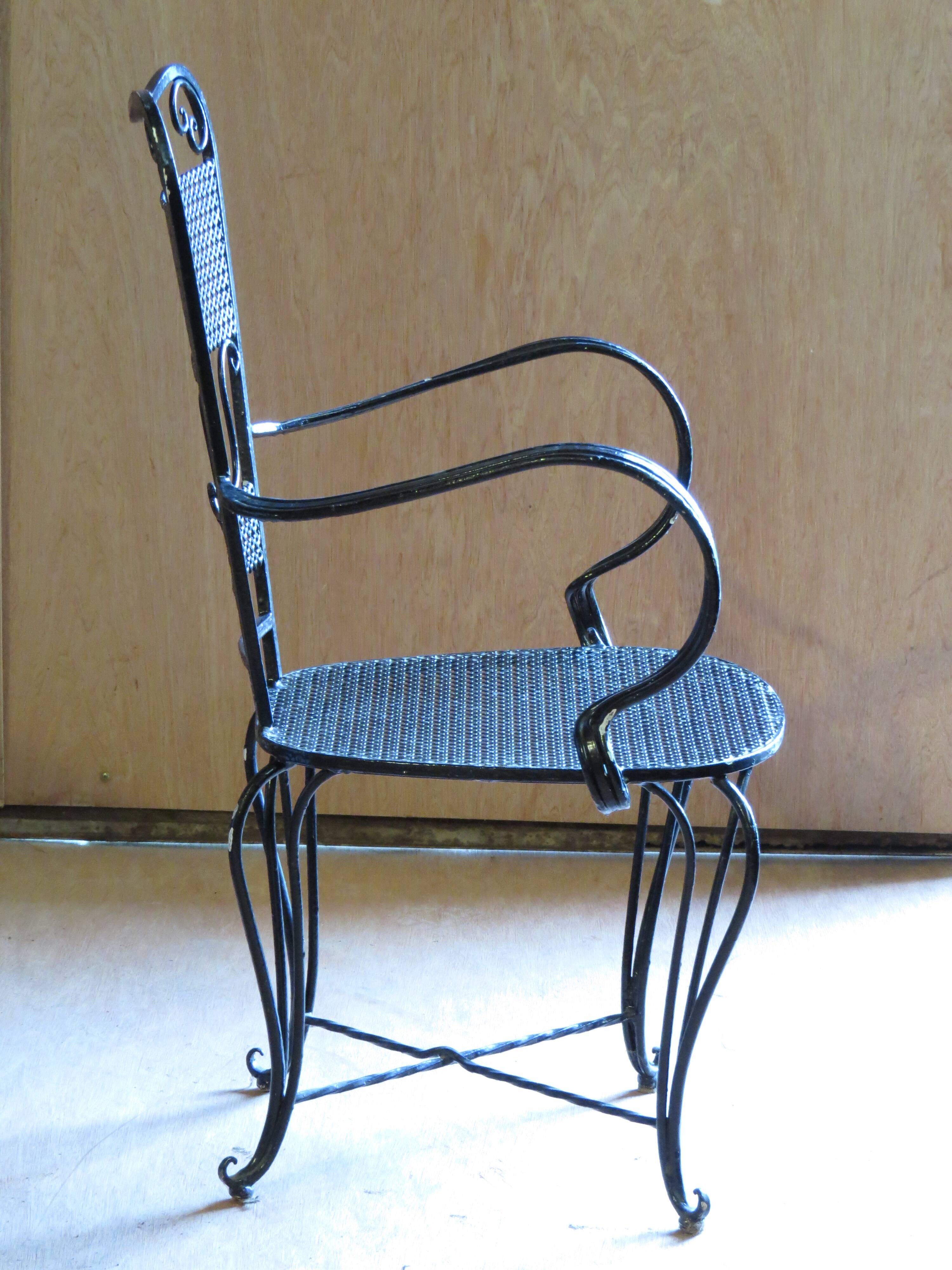 Black lacquered 1900 style wrought iron armchair