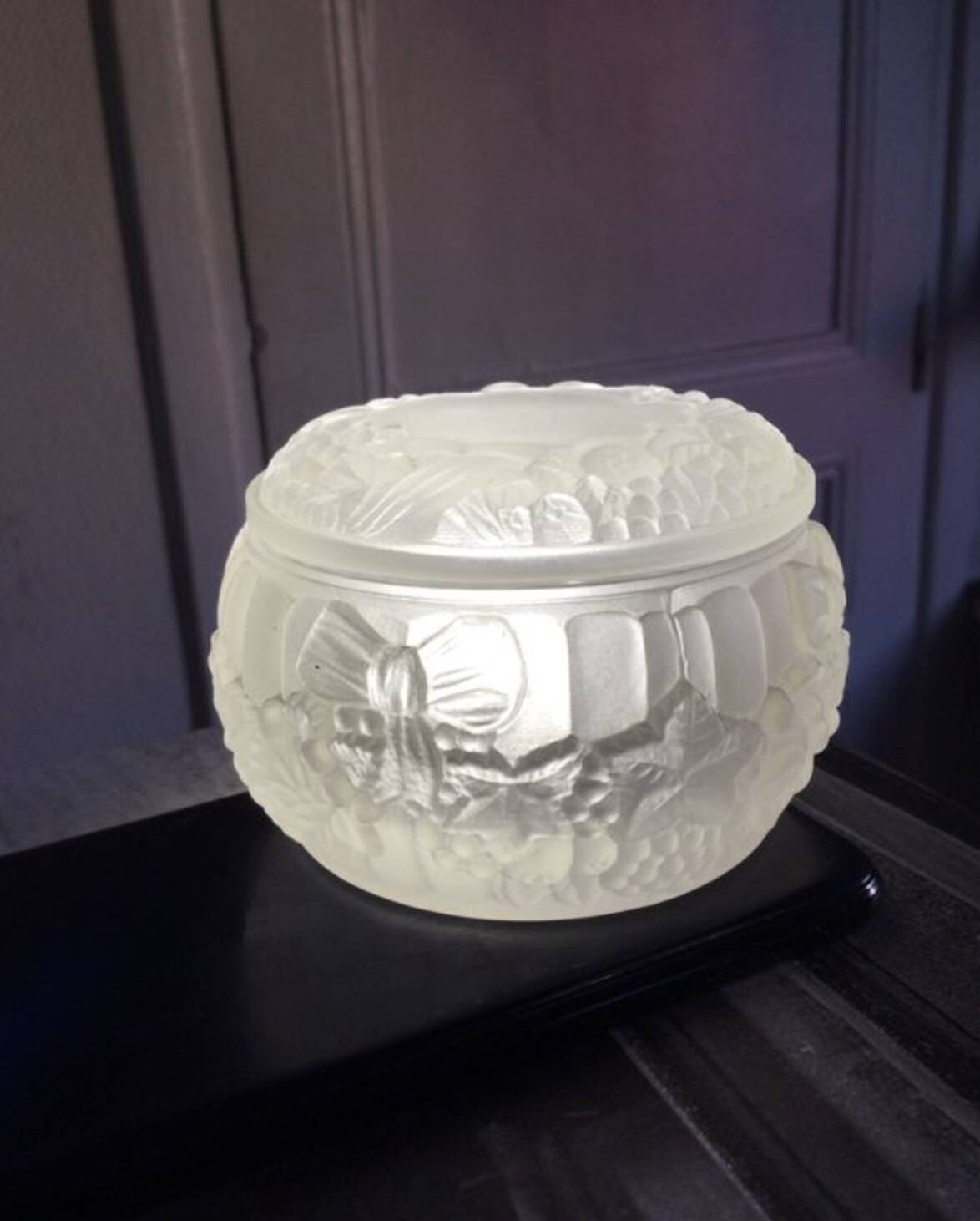 Art Deco Molded Glass Candy Box / Powder Box – Butterfly