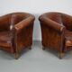 Vintage Dutch cognac coloured leather club chair, set of 2 with footstool