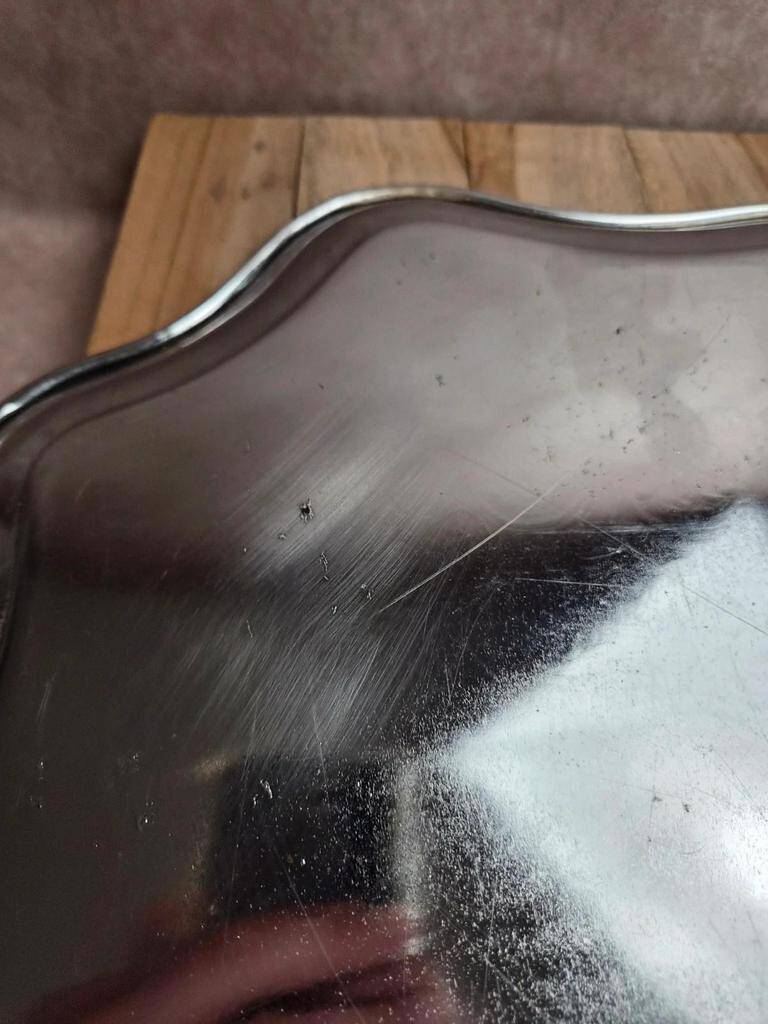 Large silver-plated serving tray – Rococo decoration & shell handles