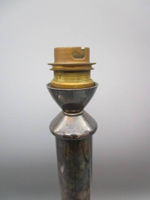 Old lamp base in silvered bronze, column shape