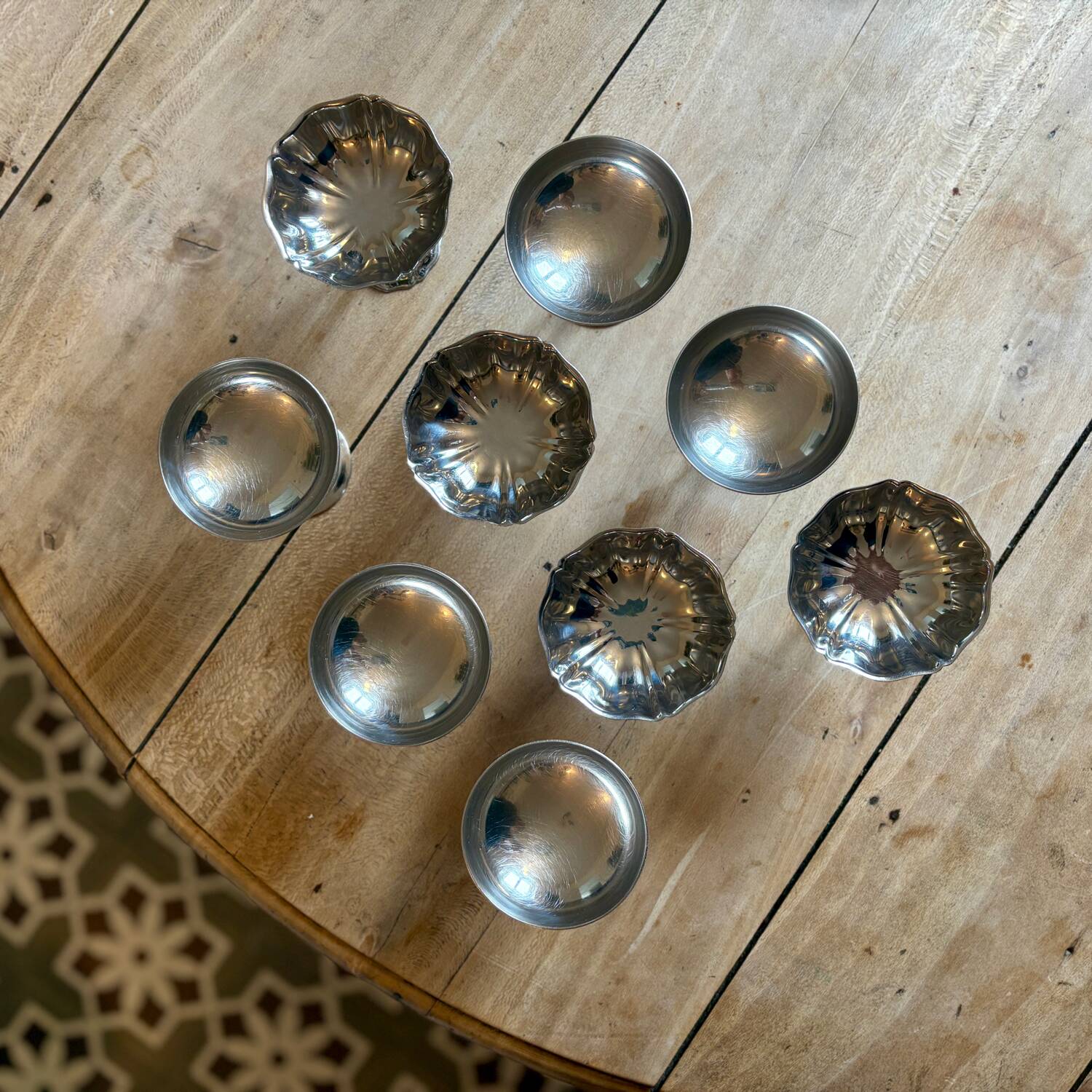 Set of 9 vintage silver stainless steel dessert bowls