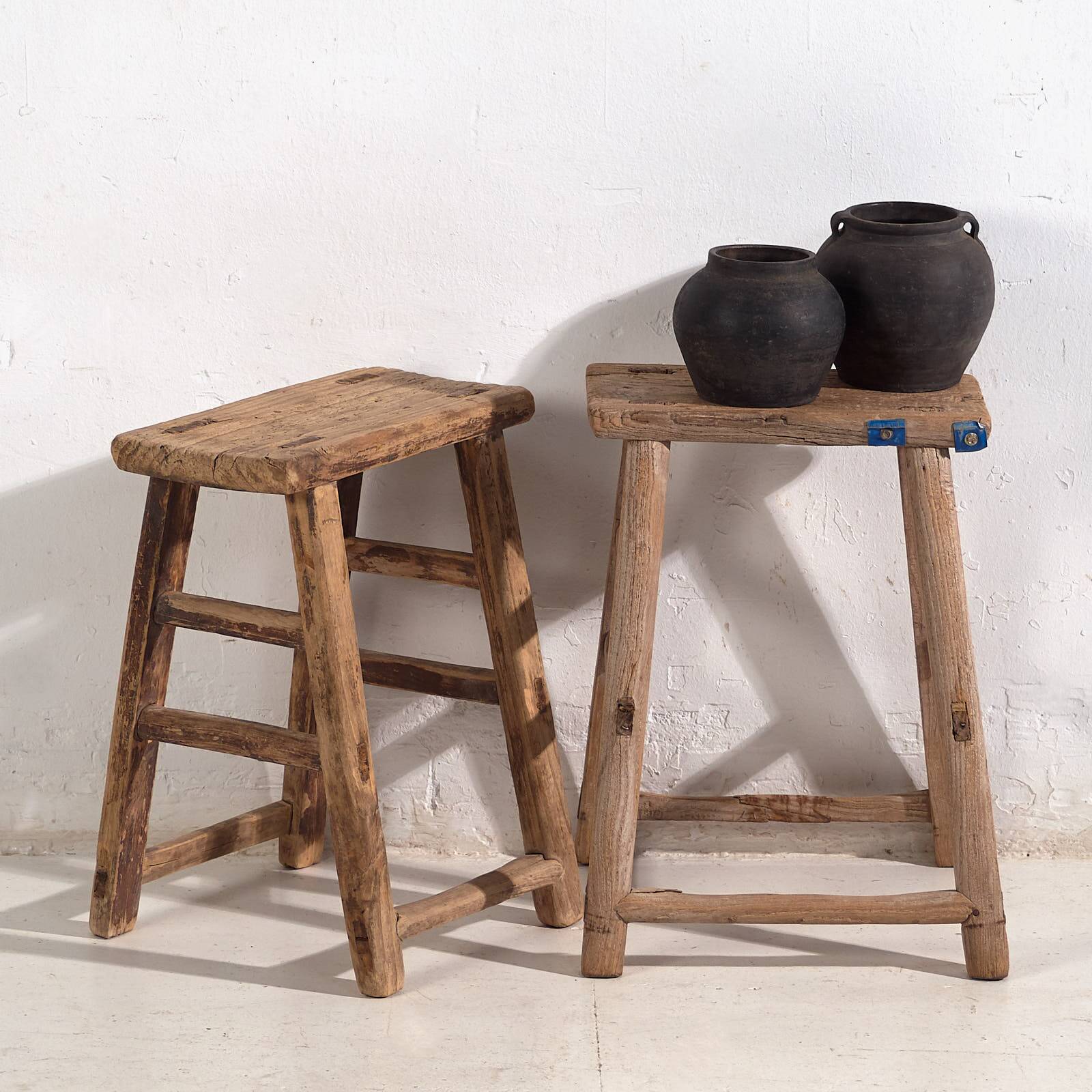 Pair of antique stools for bedside tables (circa 1900). Set of 2 pieces