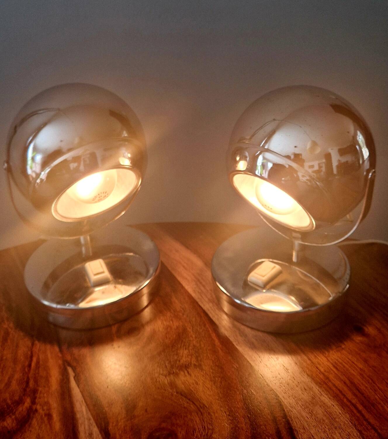 Pair of 1960s Space Age design chrome lamps