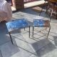 Pair of vintage nesting tables in gilded bronze and oxidised blue mirror, style