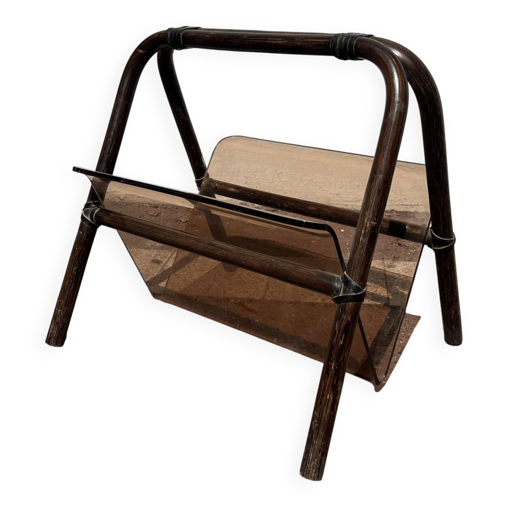 Rattan and Plexiglass magazine rack by Marc Held