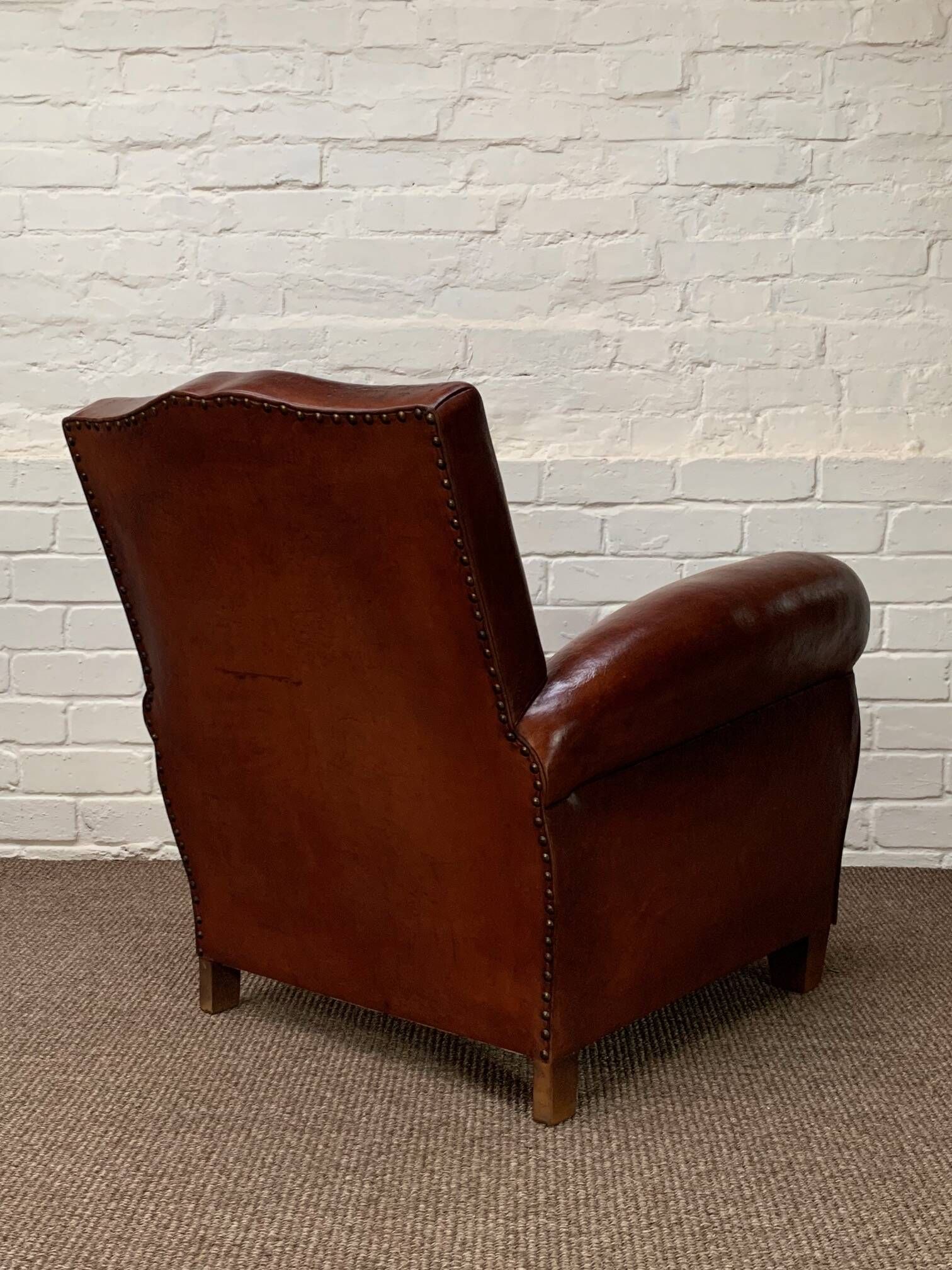 A Beautiful French Leather Club Chair, Moustache Model Circa 1950's