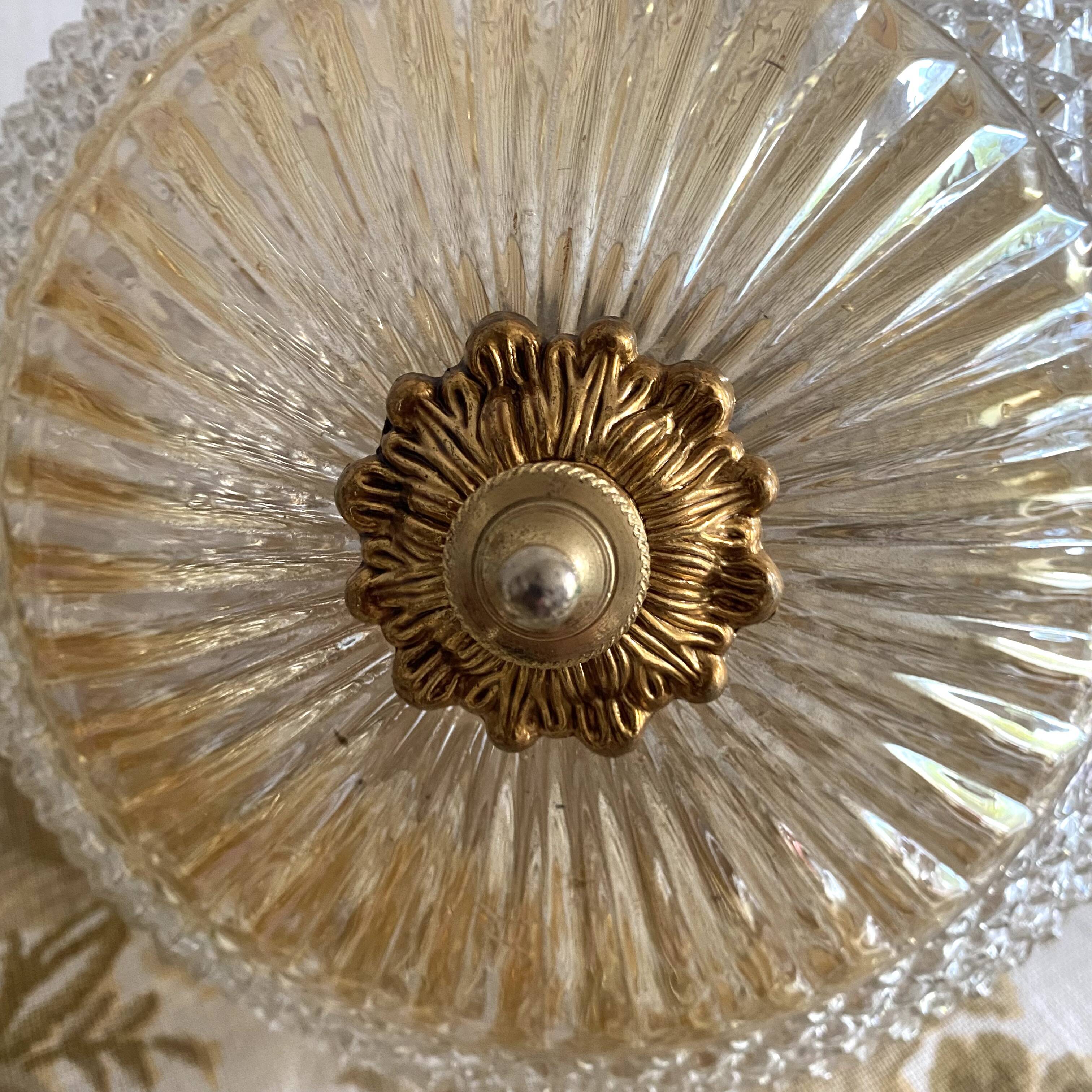 Large two-tone pressed glass ball pendant light