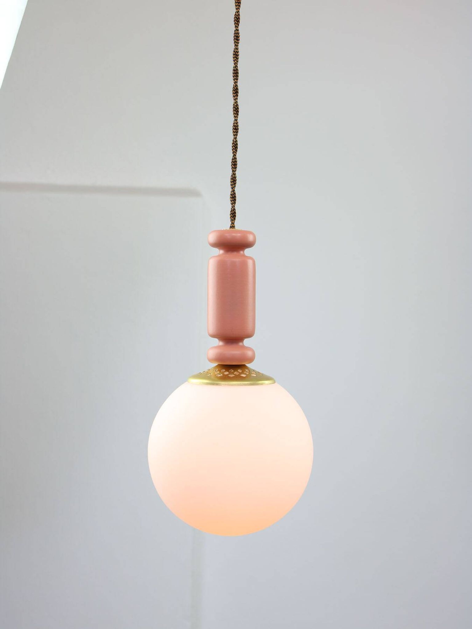 Mid-Century Italian Brass & Opaline Glass Pendant Lamps, Set of 2