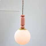 Mid-Century Italian Brass & Opaline Glass Pendant Lamps, Set of 2