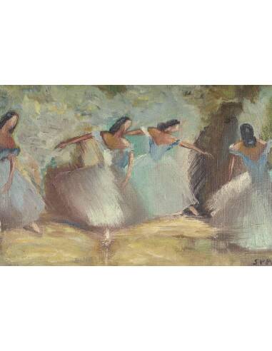 Peinture, huile sur toile, Les danseuses, signé Spadolini, début du XXème s