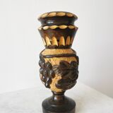 Vintage Hand Carved Wooden Vase: Grapevine Motif, 1970s Yugoslavia
