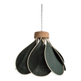 Flower suspension, Nymphéa model, 8 petals in rattan and fir green linen