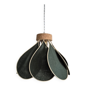 Flower suspension, Nymphéa model, 8 petals in rattan and fir green linen