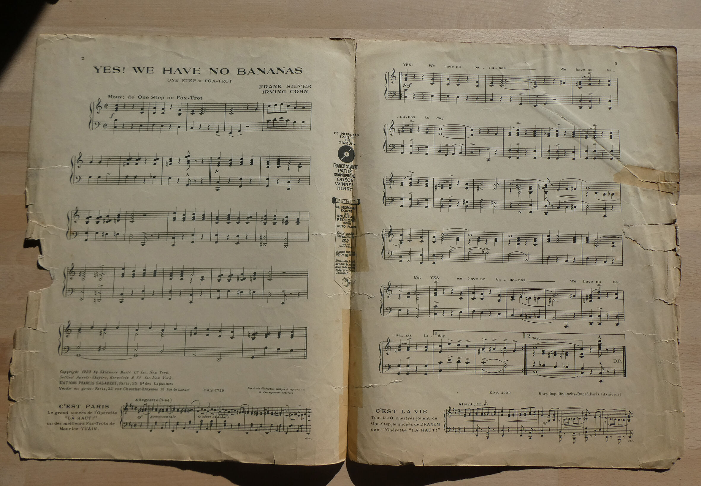 Old poster "Yes We have no bananas" - Ed. F. Salabert Paris