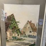 WATERCOLOR ALSACIAN FARMYARD LUCIEN FUCHS