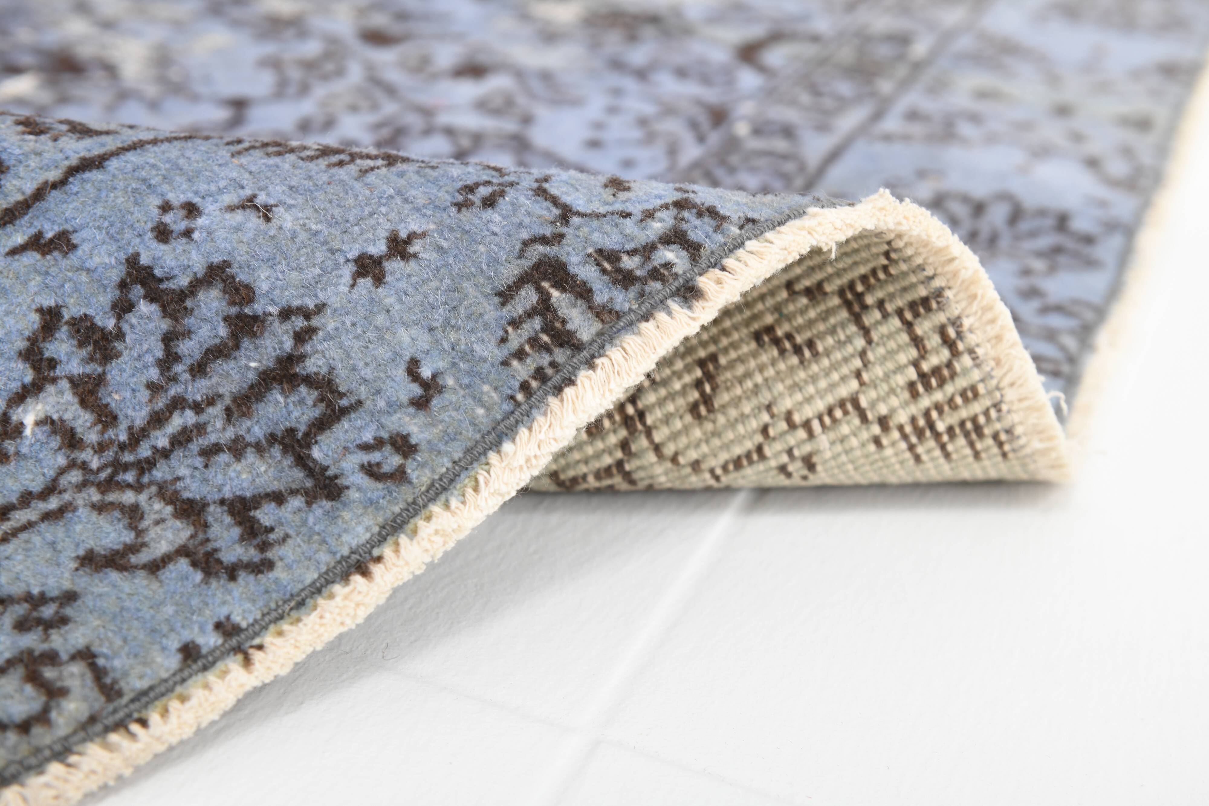 Turkish All-Over Floral Light Blue Vintage Runner Rug, 61x207Cm