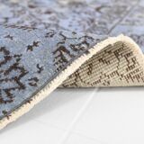 Turkish All-Over Floral Light Blue Vintage Runner Rug, 61x207Cm