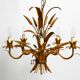 Beautiful 1970s gold-plated 5-arm tall metal chandelier by Hans Kögl