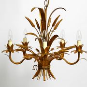 Beautiful 1970s gold-plated 5-arm tall metal chandelier by Hans Kögl
