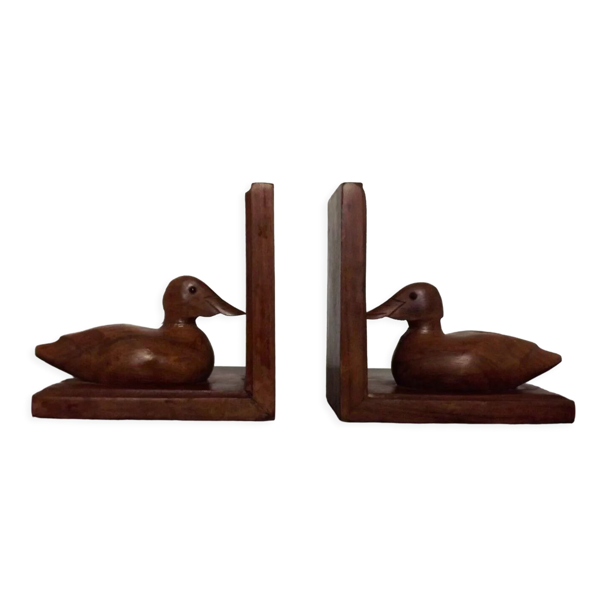 Hand carved wooden duck bookends
