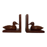 Hand carved wooden duck bookends