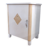 Small vintage storage unit – light wood and powder pink