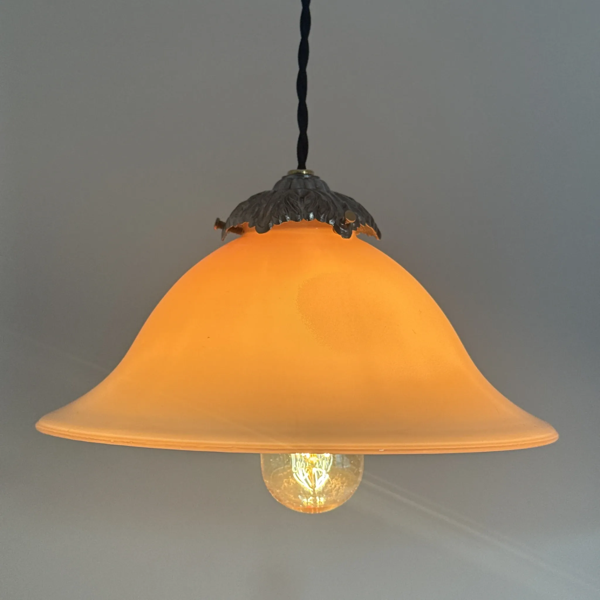 PAIR OF VINTAGE PINK OPALINE CONICAL SUSPENSIONS