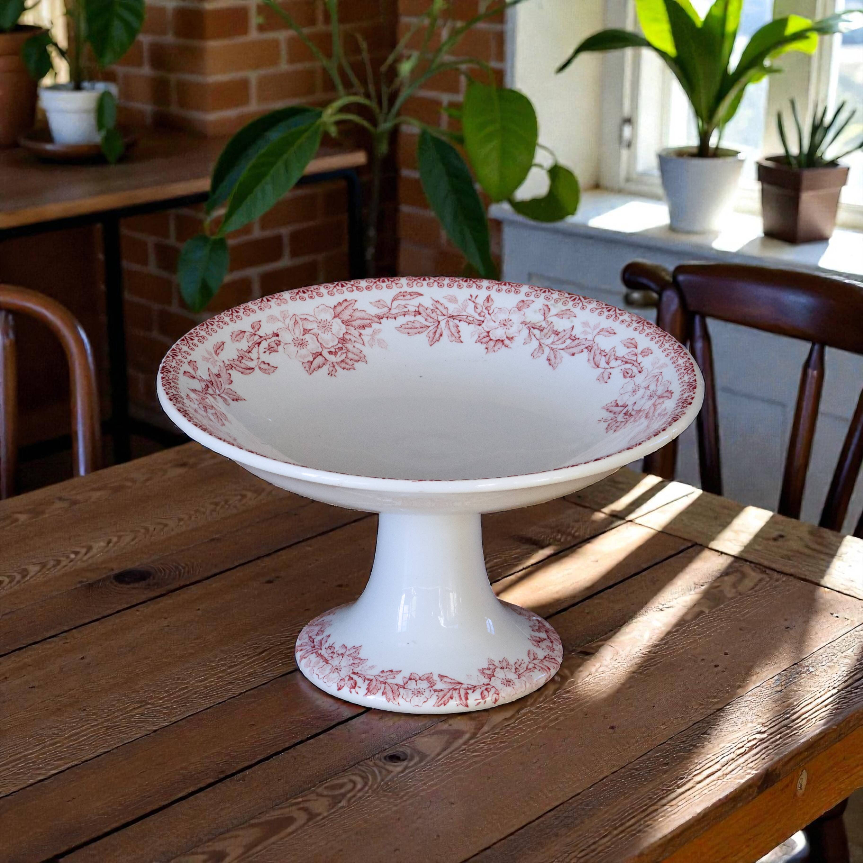 Antique pink ironstone fruit bowl with flowers