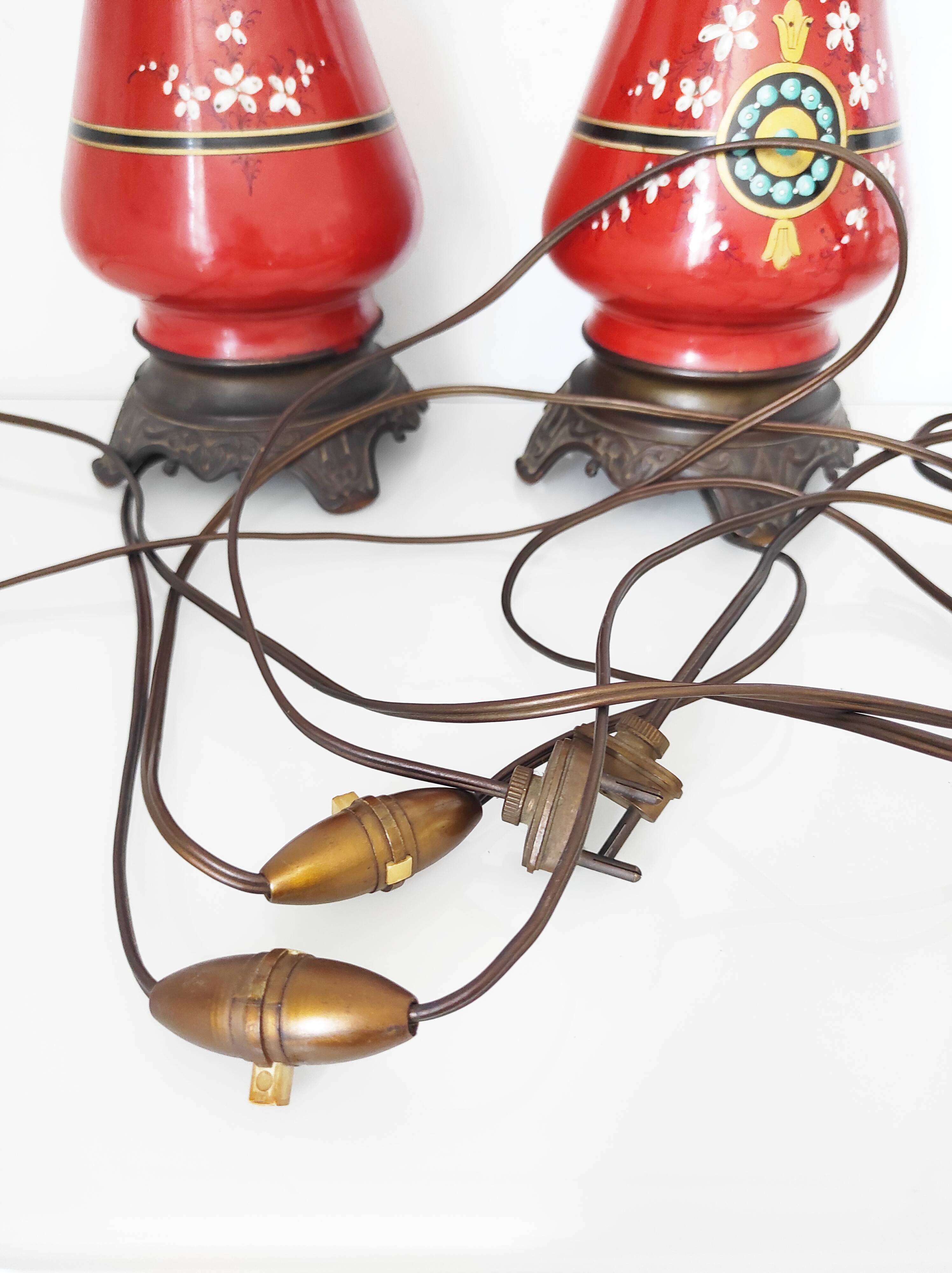 Paire de pieds de lampe rouges, 1900