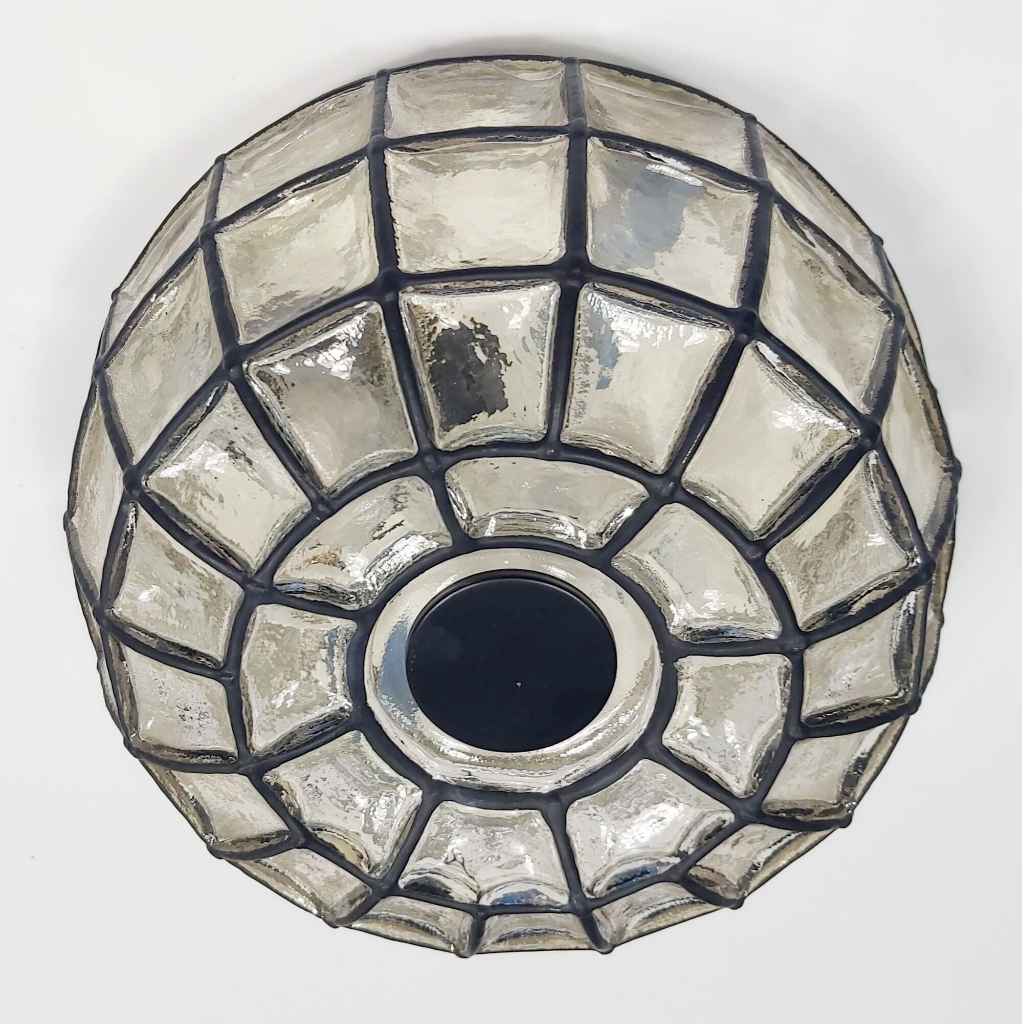 Mid-century minimalist flush mount ceiling light in glass and iron from Limburg, Germany, 1960s