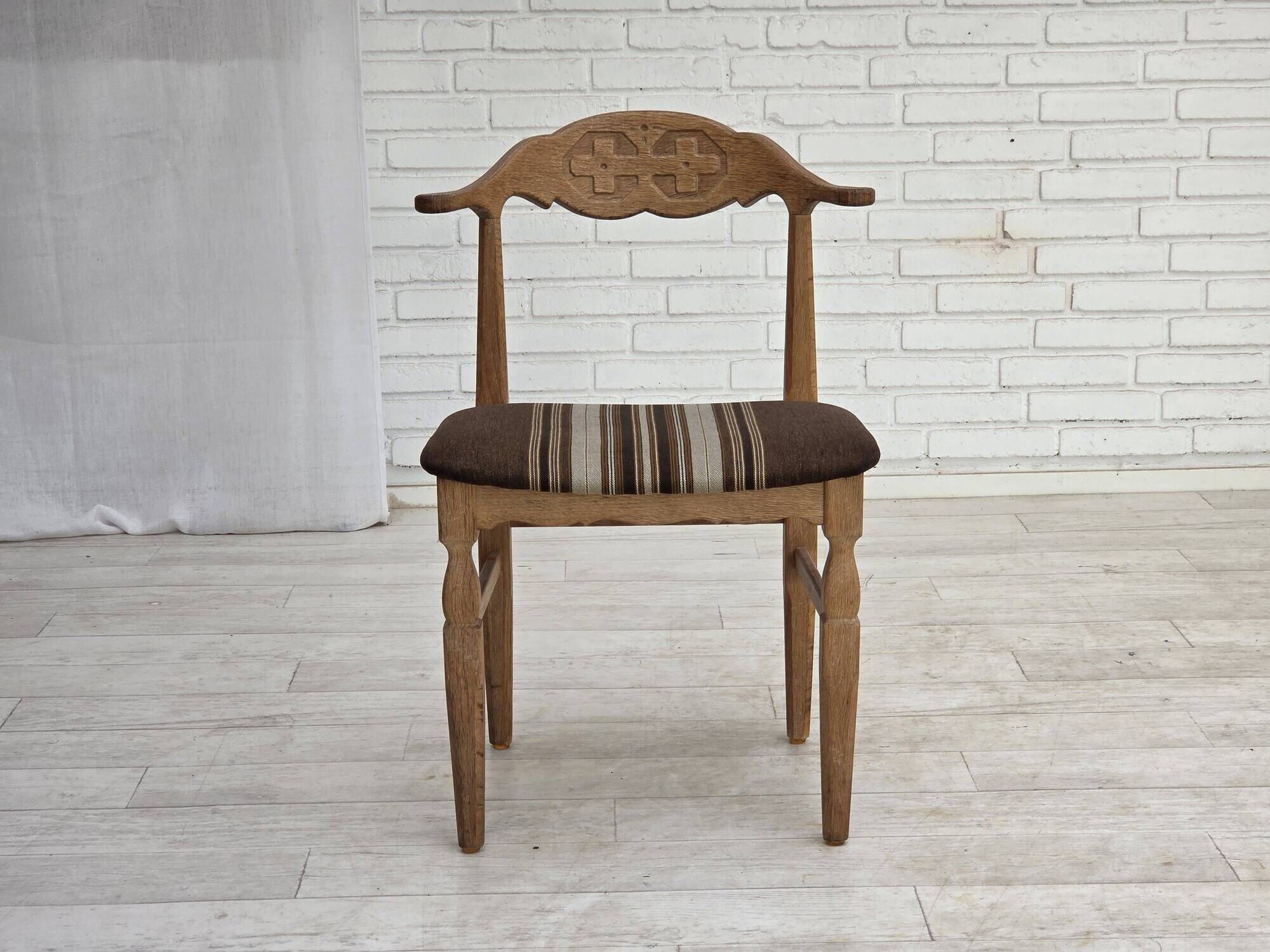 1960s, Danish design by Henning Kjærnulf, et of 4 chairs, wool, oak wood.