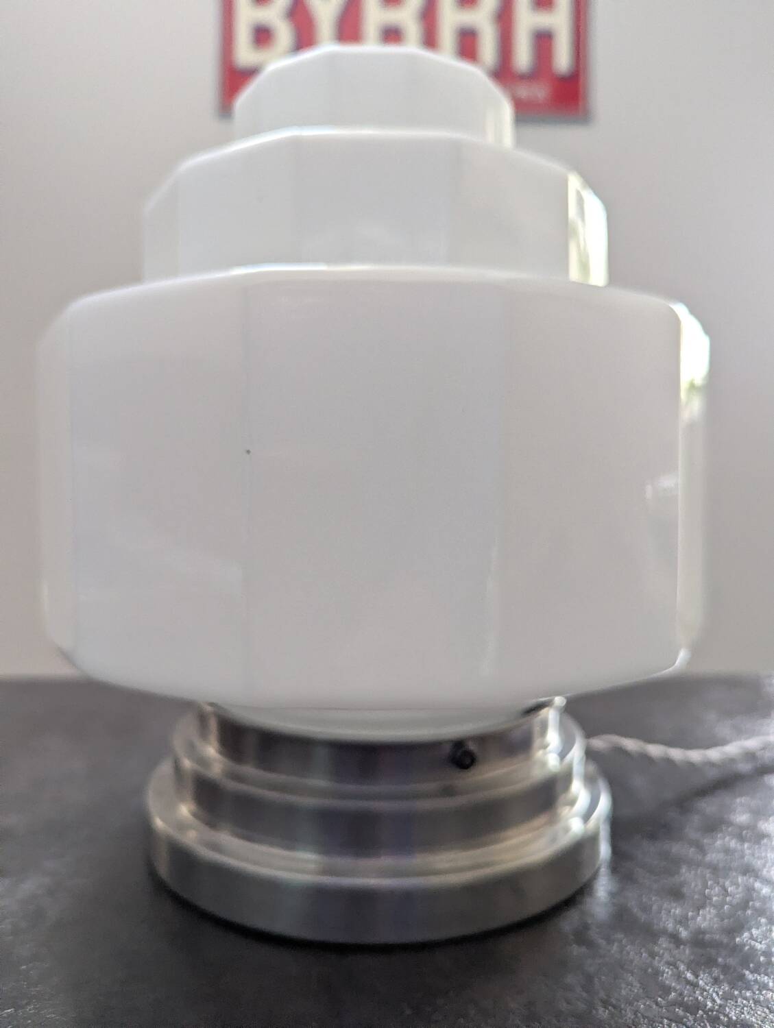 Vintage Skyscraper ceiling light, opaline glass table lamp, Bauhaus.