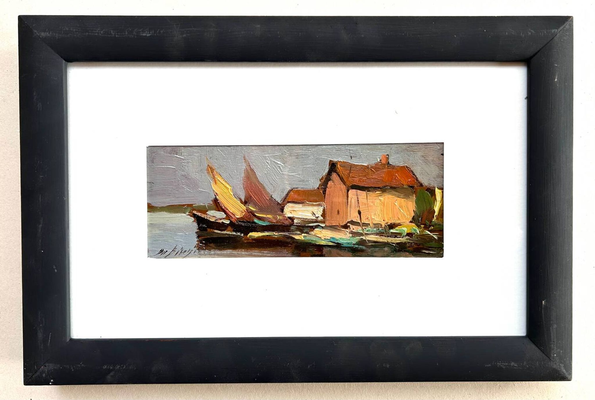 Marina italienne, huile sur panneau, Gm Bilargi, 20e siècle