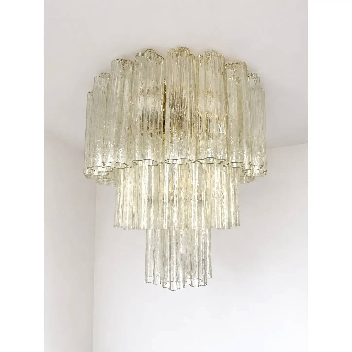 Italian luxury chandelier “Tronchi” Murano glass ceiling light in the Venini style.