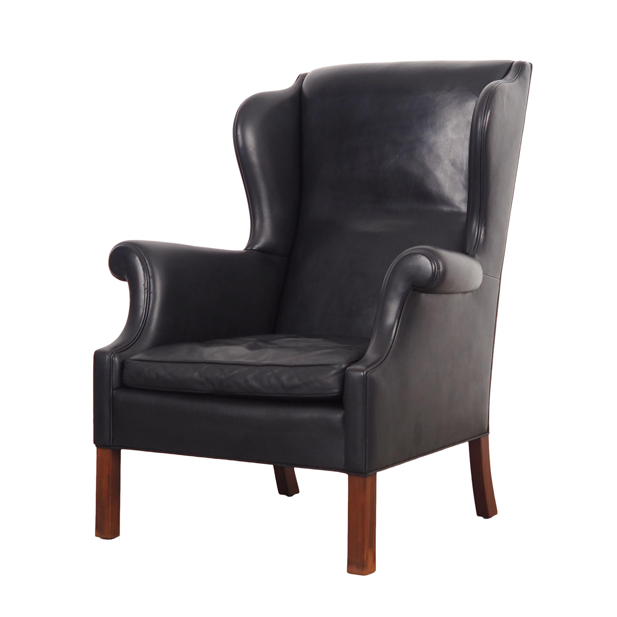 Black leather armchair, Danish design, 1970s, production: Denmark