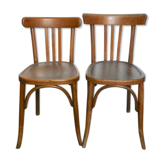 Paire de chaises de bistrot Mahieu et Fischel en bois courbé