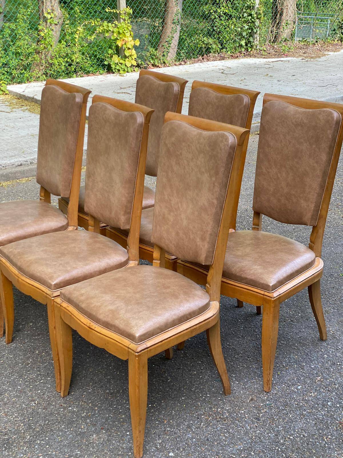 6 Scandinavian Art Deco dining chairs from the 1950s in leather.
