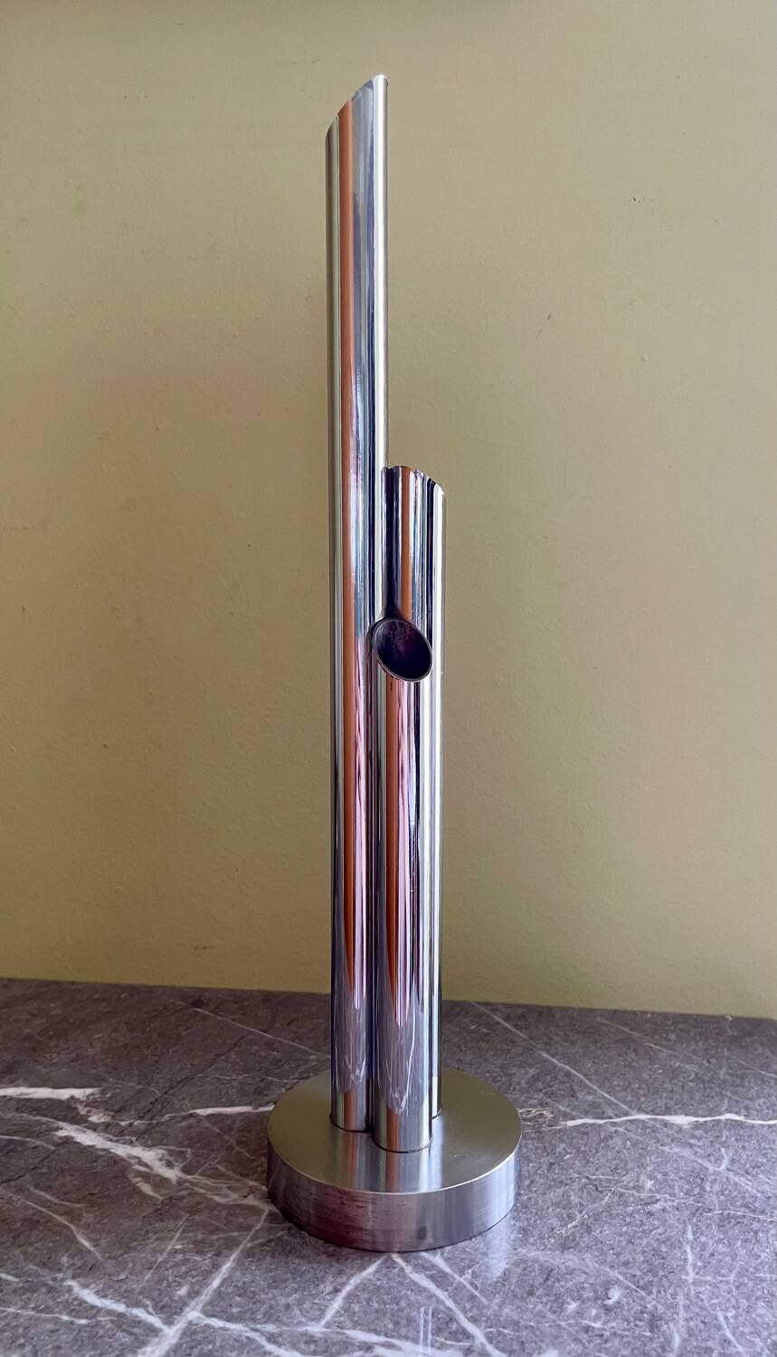 Organ vase with 3 chrome metal soliflores from the 70s