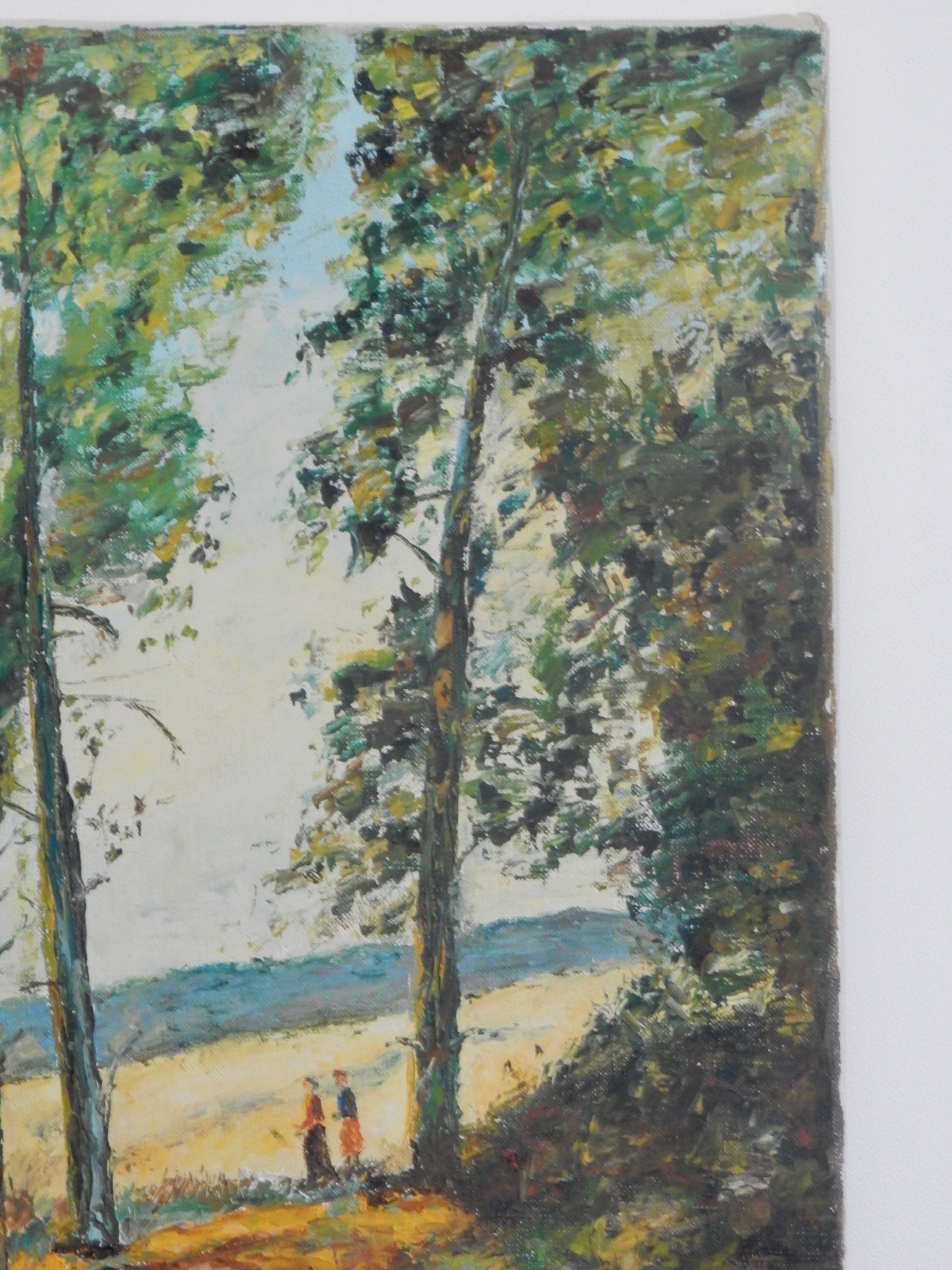 Oil on canvas painting forest by the sea