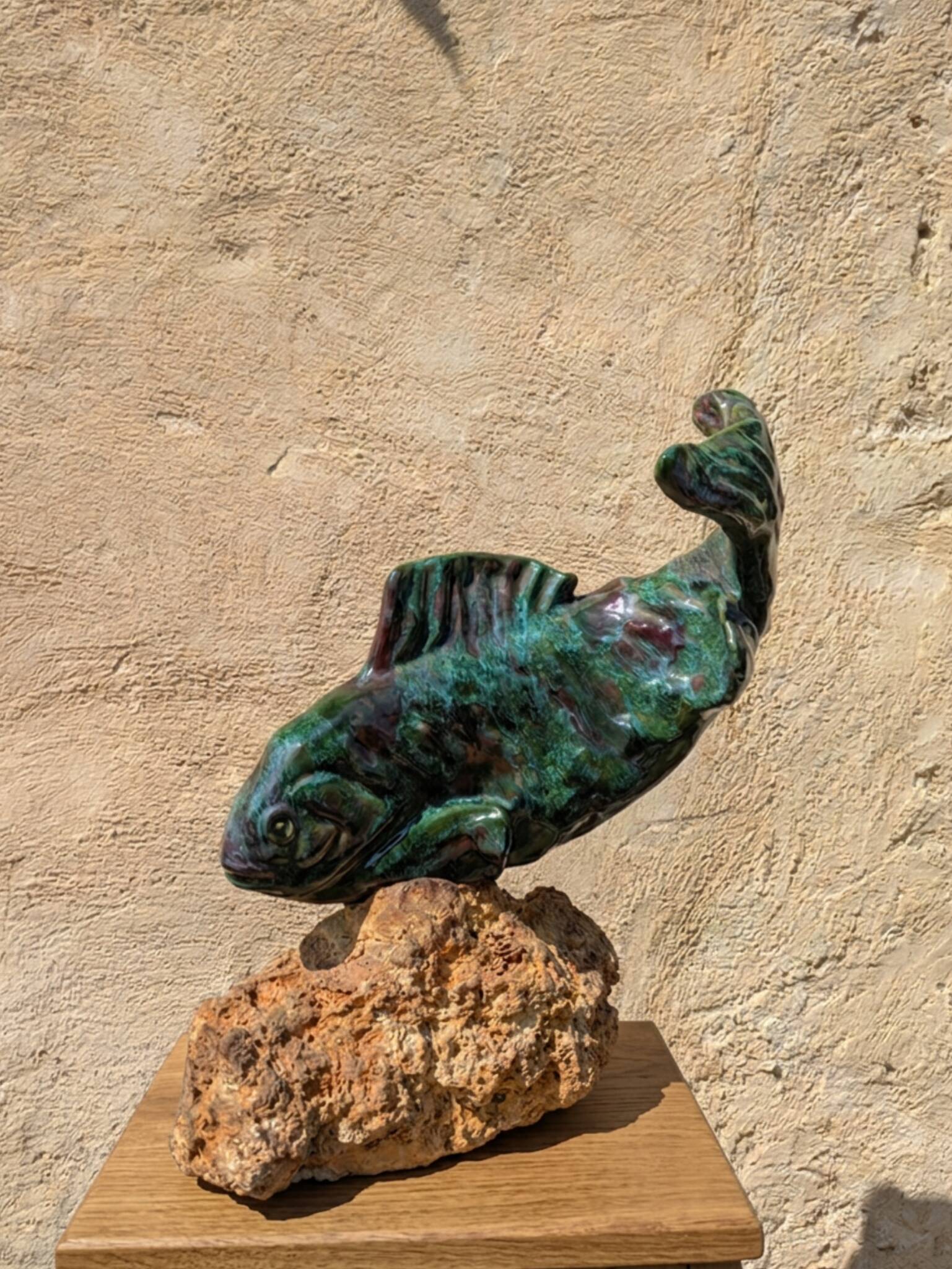Céramique carpe signée, 1950
