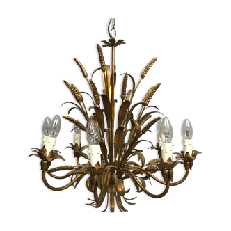 Chandelier ears of wheat 1960 - 8 gold metal arms