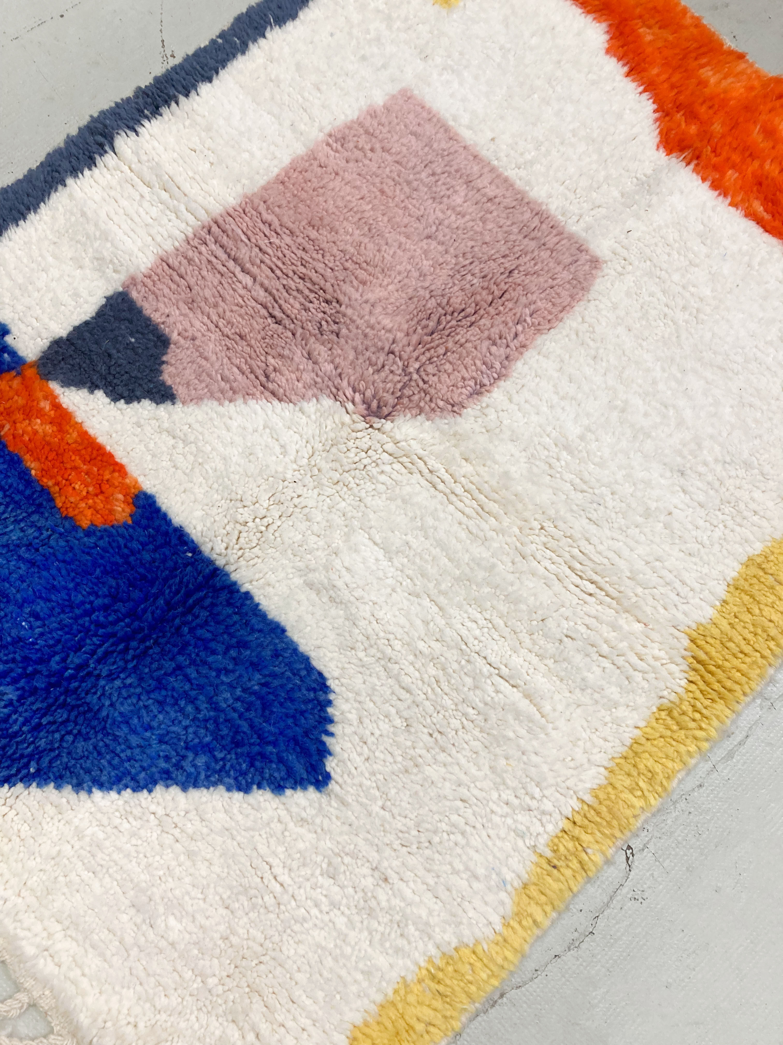 Moroccan Berber carpet beni ouarain ecru with colorful patterns 143x110cm