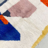 Moroccan Berber carpet beni ouarain ecru with colorful patterns 143x110cm