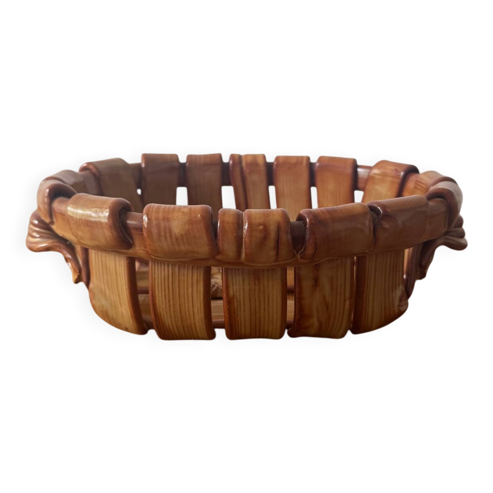 1960s trompe l'oeil ceramic basket