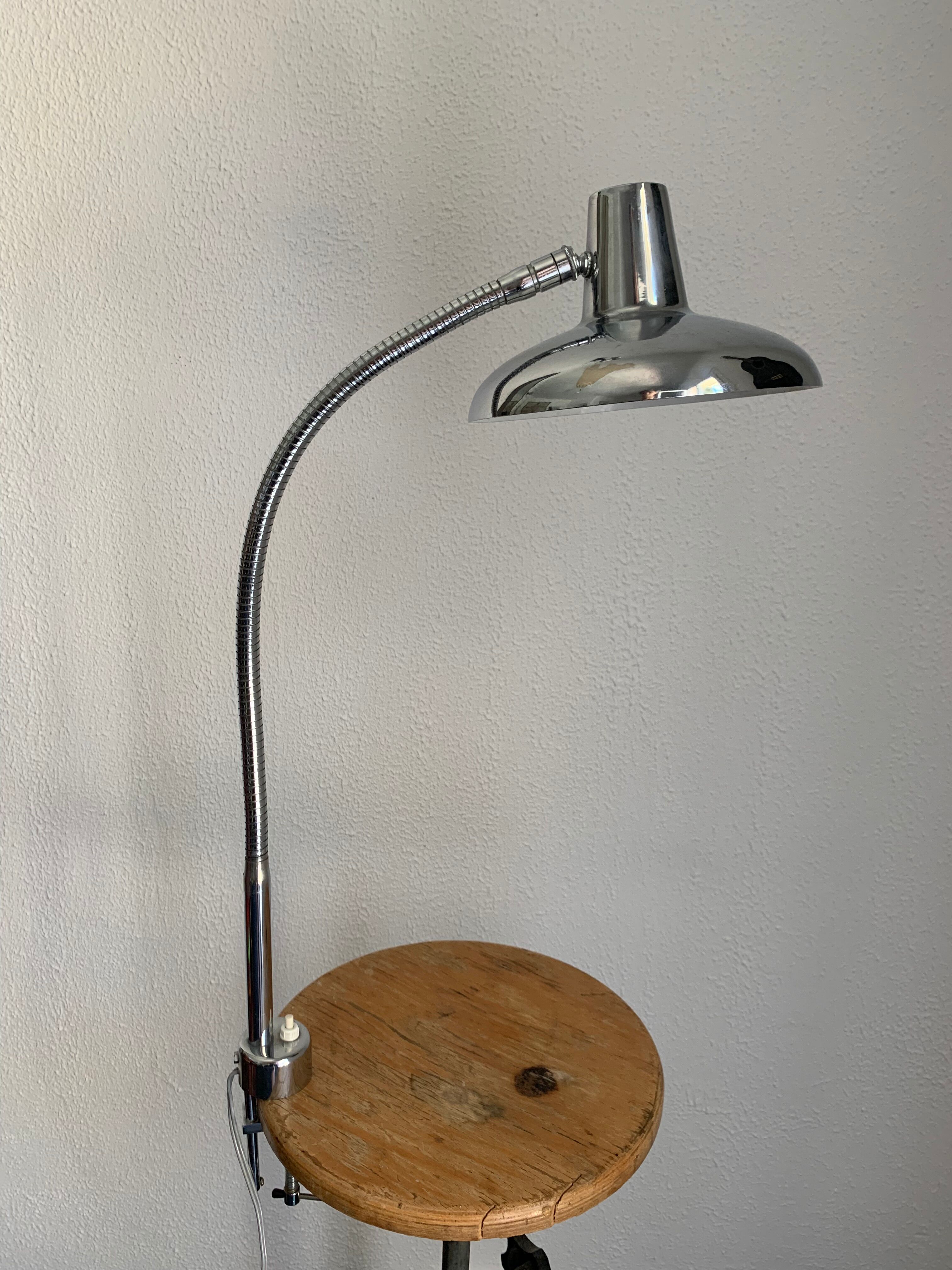 Vintage lamp 1960 industrial desk chrome vice - 60 cm