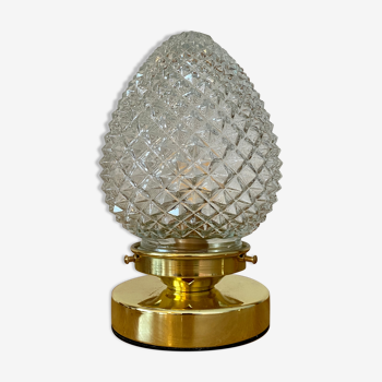 Lampe à poser globe vintag en verre pointe de diamant