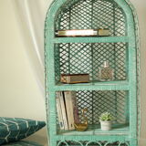 Vintage mint green wicker bookcase