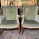 Pair of English armchairs green velvet